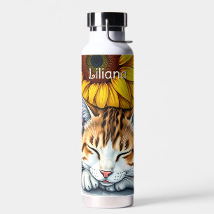 Persoonlijke Zoete Slaap Kat en Zonnebloemen Waterfles