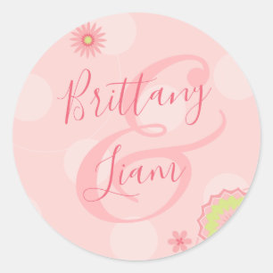 Persoonlijke zomer  roze bruiloft ronde sticker