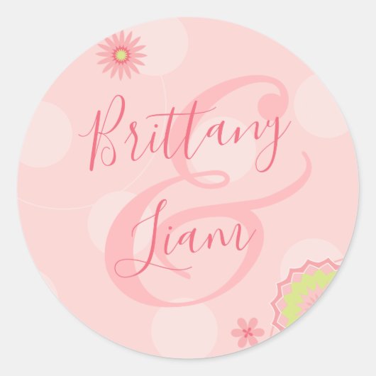 Persoonlijke zomer roze bruiloft ronde sticker (Voorkant)