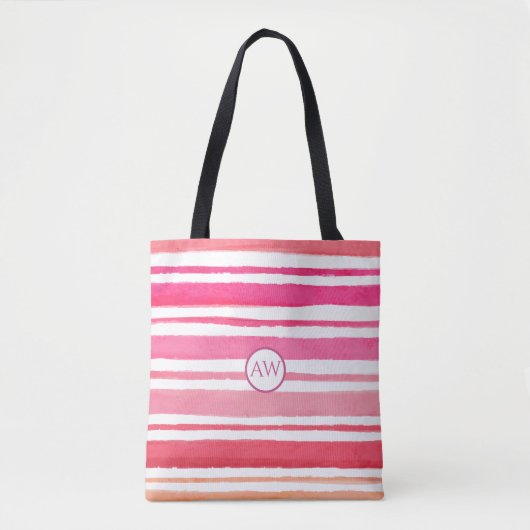 Persoonlijke Zomer Roze Gestreept Monogram Tote Bag (Voorkant)