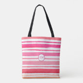 Persoonlijke Zomer Roze Gestreept Monogram Tote Bag (Achterkant)