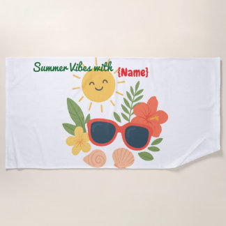 Persoonlijke Zomer Vibes Strandhanddoek | Schattig Strandlaken