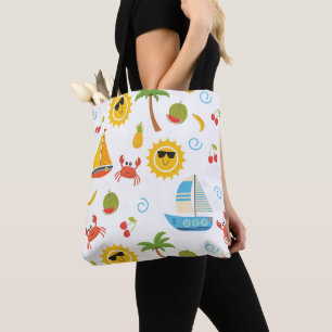 Persoonlijke zomerzon zeilboot strand voor kindere tote bag