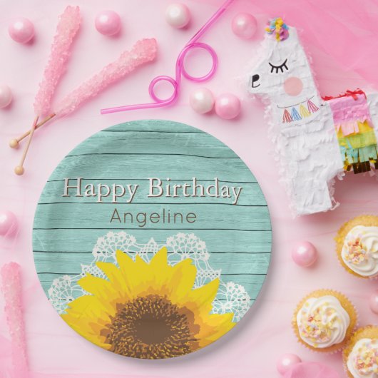 Persoonlijke zonnebloem en zonlicht papieren bordje (Feest)