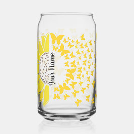 Persoonlijke zonnebloem in vlinders blikvorm glas
