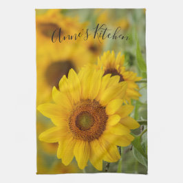 Persoonlijke zonnebloem keukenhanddoek