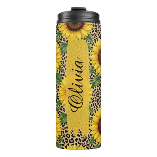 Persoonlijke Zonnebloem Luipaard 0,5L Thermokop Thermosbeker (Voorkant)