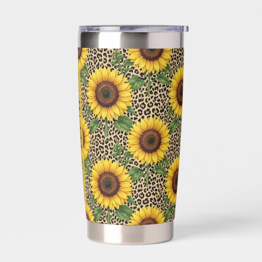 Persoonlijke Zonnebloem Luipaard 0,6L Thermokop Geïsoleerde Drinkbeker (Links)