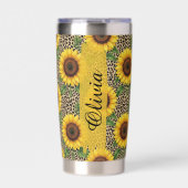 Persoonlijke Zonnebloem Luipaard 0,6L Thermokop Geïsoleerde Drinkbeker (Voorkant)