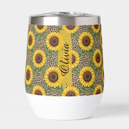 Persoonlijke zonnebloem luipaardprint 325ml beker (Voorkant)