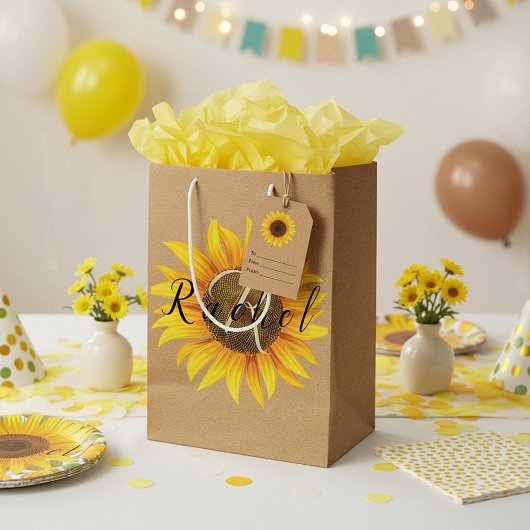Persoonlijke zonnebloem middelgrote cadeautas