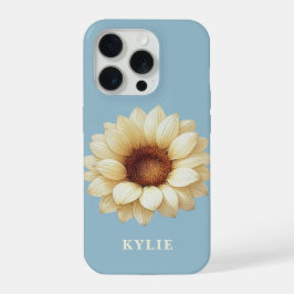 Persoonlijke Zonnebloem Naam Blauwe Hoes voor Tele iPhone 15 Pro Case