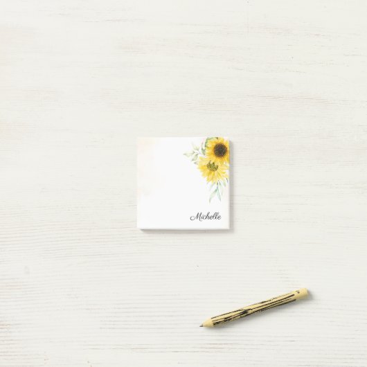 Persoonlijke zonnebloem post-it® notes (Op bureau)