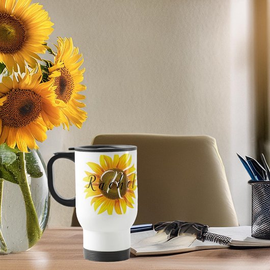 Persoonlijke zonnebloem reisbeker