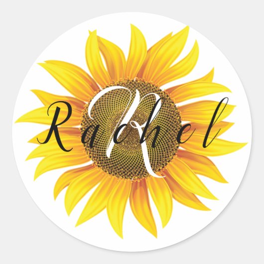 Persoonlijke zonnebloem ronde sticker (Voorkant)