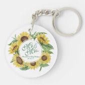 Persoonlijke Zonnebloem Wreath Wedding Sleutelhang Sleutelhanger (Achterkant)