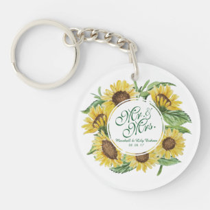 Persoonlijke Zonnebloem Wreath Wedding Sleutelhang Sleutelhanger