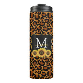 Persoonlijke zonnebloemen en luipaard thermosbeker