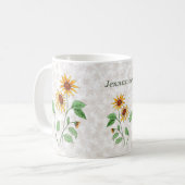 Persoonlijke zonnebloemen op Maple Leaves Koffiemok (Voorkant links)