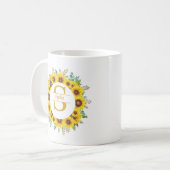 Persoonlijke zonnebloemkrans Monogram & naam Koffiemok (Voorkant links)
