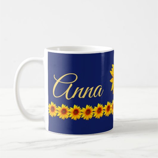 Persoonlijke zonnebloemnaam of -monogram koffiemok (Links)