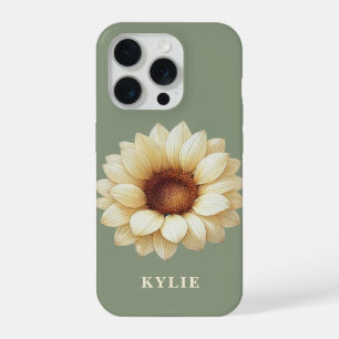 Persoonlijke zonnebloemnaam Sage Groene Hoes voor iPhone 15 Pro Case