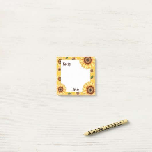 Persoonlijke zonnebloemnotities vierkant post-it® notes (Op bureau)