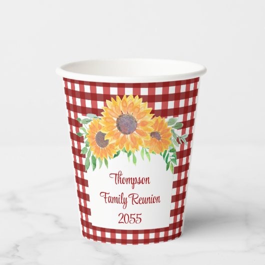 Persoonlijke zonnebloemoenreünie papieren bekers (Voorkant)
