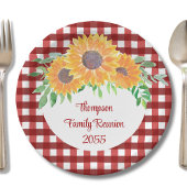 Persoonlijke zonnebloemoenreünie papieren bordje