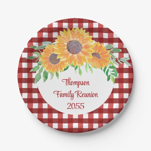 Persoonlijke zonnebloemoenreünie papieren bordje (Voorkant)