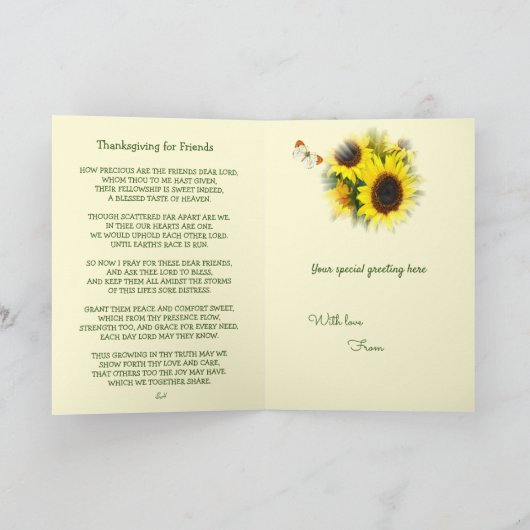 Persoonlijke zonnige zonnebloem Christelijke vrien Feestdagen Kaart (Binnen)