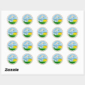 Persoonlijke zonsopgang met Daisy Border Birthday Ronde Sticker (Vel)