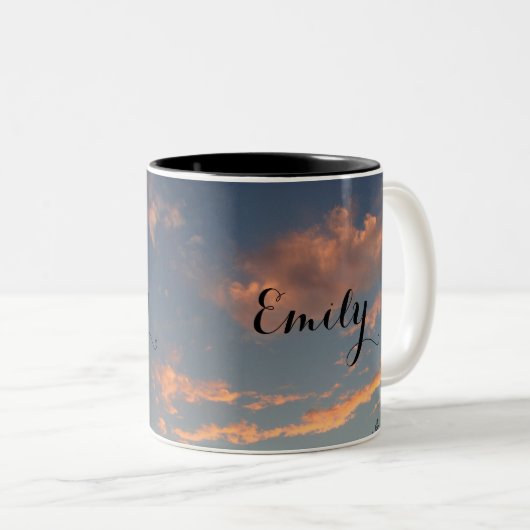 Persoonlijke zonsopgang/zonneschijn-Mok Tweekleurige Koffiemok (Voorkant rechts)