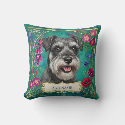 Persoonlijke Zout & Peper Schnauzer Teal Kussen (Voorkant)