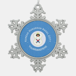 Persoonlijke Zuid-Koreaanse engel Hanukkah-vlag Tin Sneeuwvlok Ornament