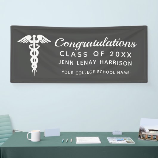 Persoonlijke zuster-Afstuderen Caduceus Gray Party Spandoek (Beurs)