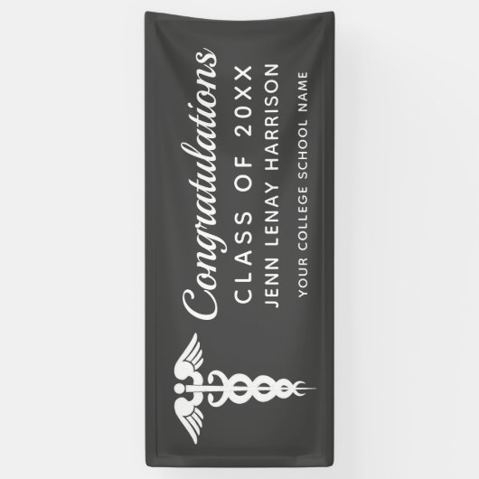 Persoonlijke zuster-Afstuderen Caduceus Gray Party Spandoek (Verticaal)