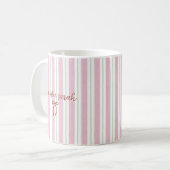 Persoonlijke zwangerschapsaankondiging roze streep koffiemok (Voorkant links)