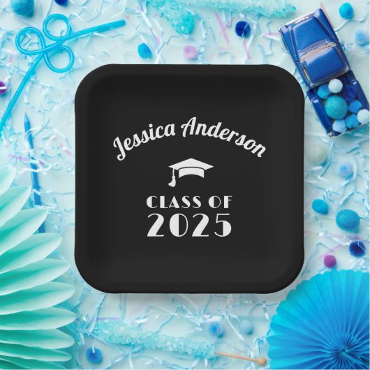 Persoonlijke zwart-wit afstuderen papieren bordje (Feest)