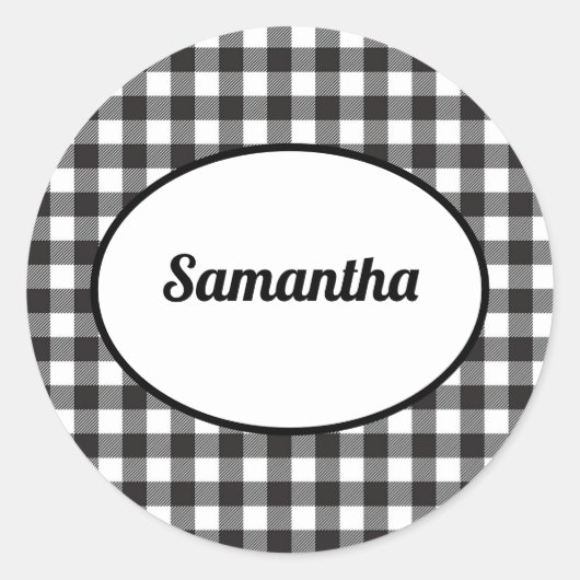 Persoonlijke zwart-wit Buffalo Plaid Ronde Sticker (Voorkant)