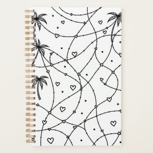 Persoonlijke zwart-wit lijntekeningprint planner (Voorkant)