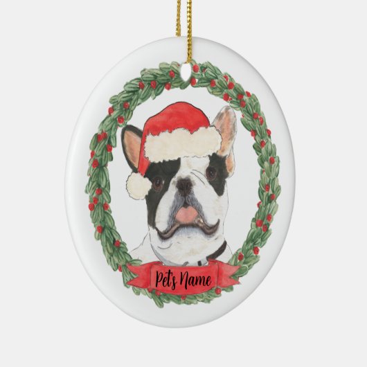 Persoonlijke Zwart & Wit Pied Frenchie Kerstmis Keramisch Ornament (Rechts)
