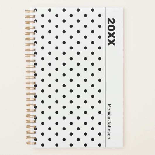 Persoonlijke zwart-wit polka-stip planner (Voorkant)