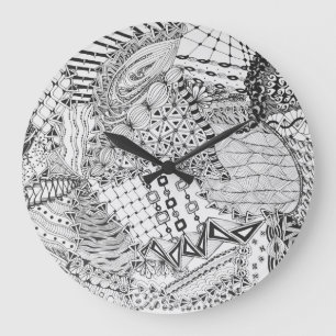 Persoonlijke Zwart & Wit Zendoodle Tangle ZIA 01 Grote Klok