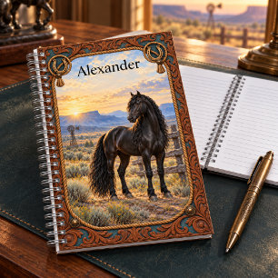 Persoonlijke Zwarte Andalusische Western Ranch Notitieboek