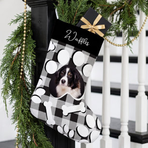 Persoonlijke Zwarte Buffalo Plaid Huisdier Hond Ka Kleine Kerstsok
