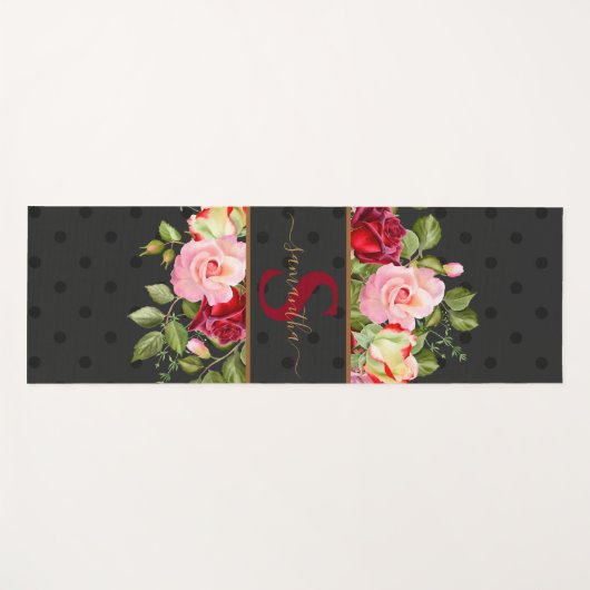 Persoonlijke zwarte Chic Dot en Rozen Yogamat (Voorkant (horizontaal))
