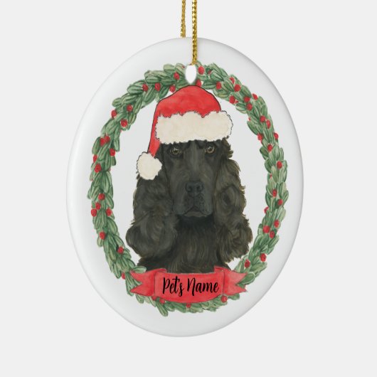Persoonlijke Zwarte Cocker Spaniel Kerstmis Keramisch Ornament (Rechts)