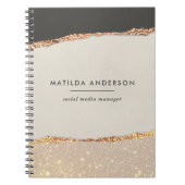 Persoonlijke Zwarte Crème Gouden Glitters Nep Foli Notitieboek (Voorkant)