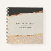Persoonlijke Zwarte Crème Gouden Glitters Nep Foli Notitieboek (Voorkant)